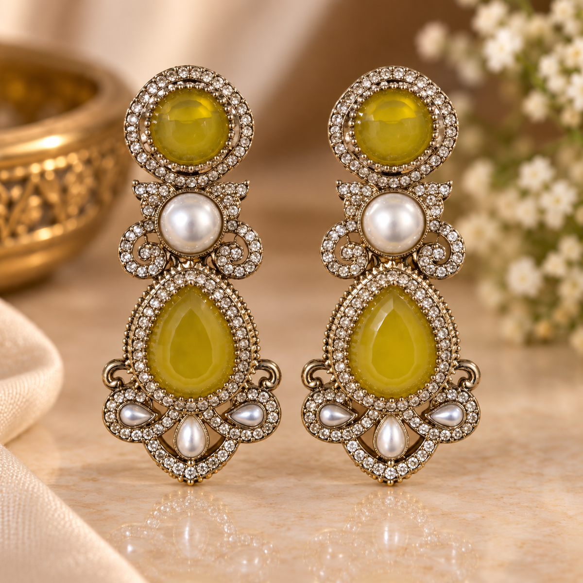 Drop Pearl Earrings - Yellow