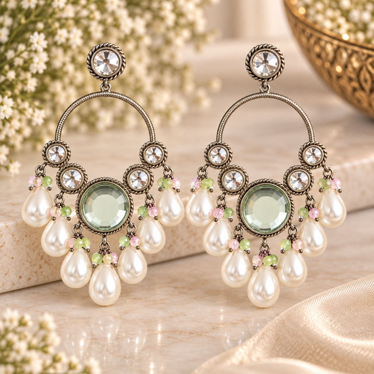 Ruhbani Chandbali - Mint Pink
