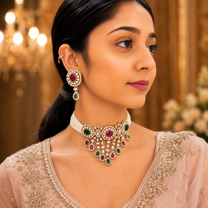 Vrinda Waterfall Choker - Rani Green