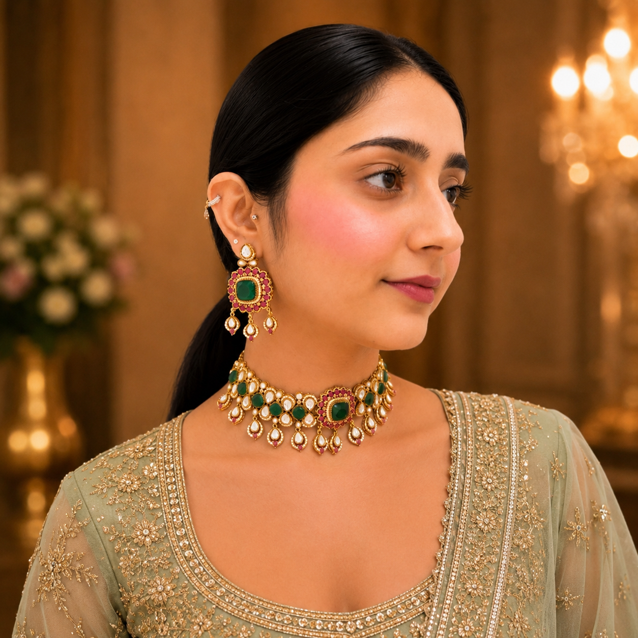 Mishika Moissanite Choker - Green