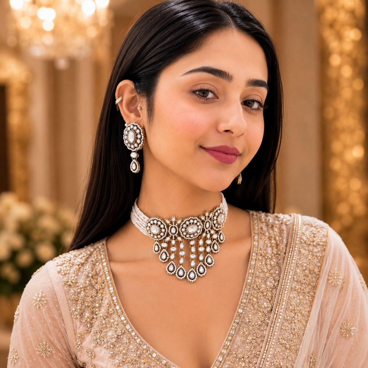 Vrinda Waterfall Choker - White