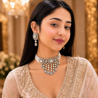 Vrinda Waterfall Choker - White