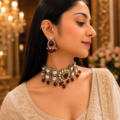 Mahi Polki Necklace - Ruby
