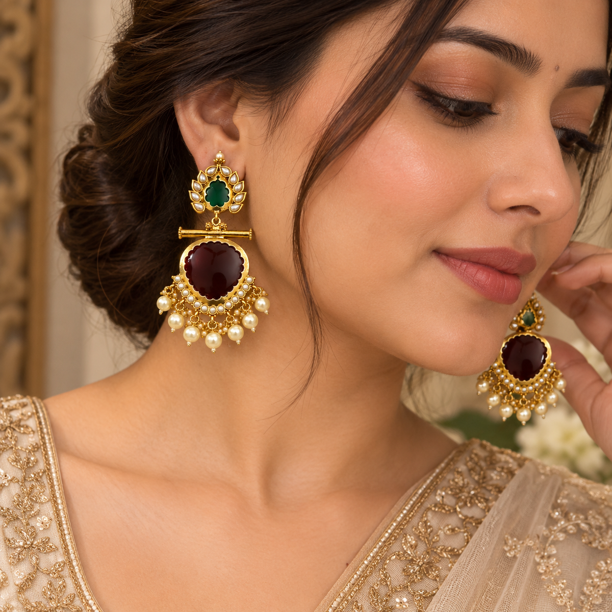 Jiya Earrings - Maroon