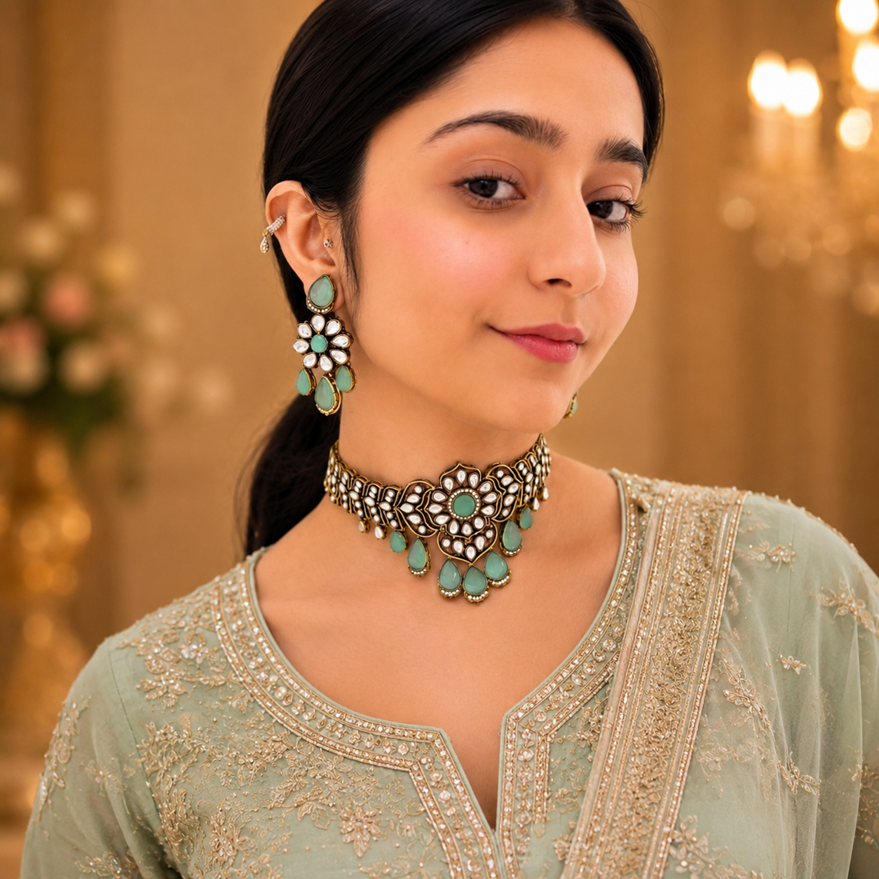 Zara Moissanite Choker - Mint