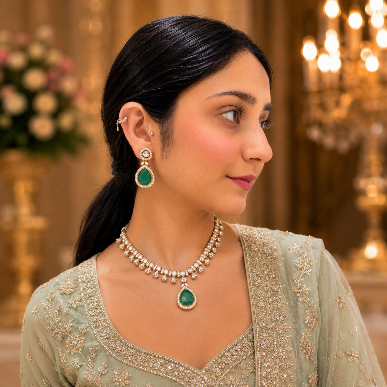 Anu Moissanite Necklace - Green