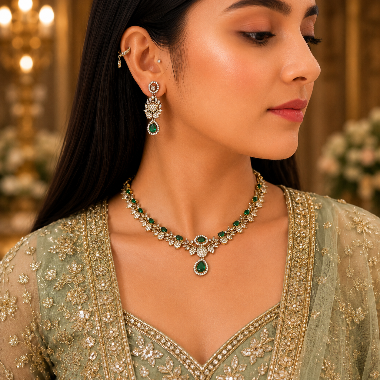 Preeti Ad Necklace - Green