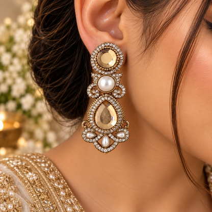 Drop Pearl Earrings - Champagne