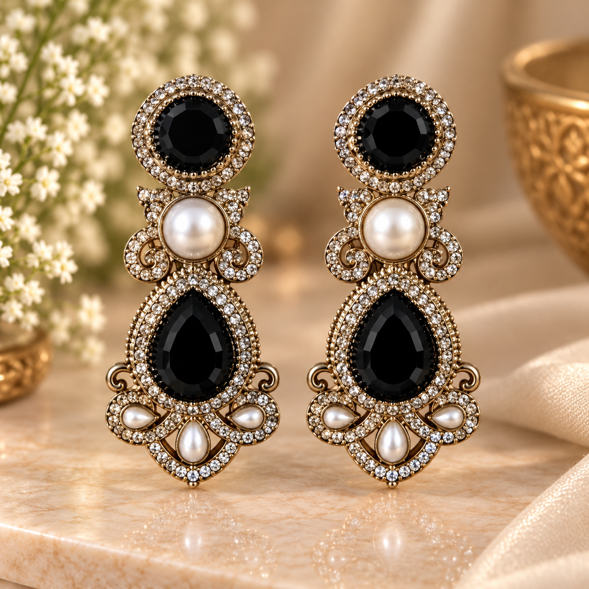 Drop Pearl Earrings - Black