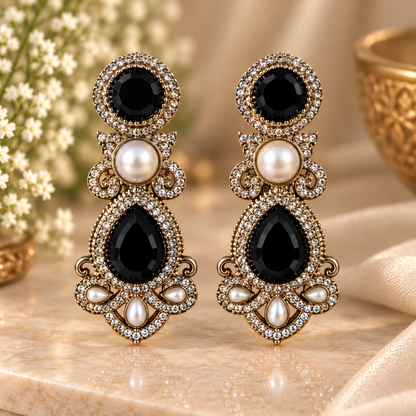 Drop Pearl Earrings - Black