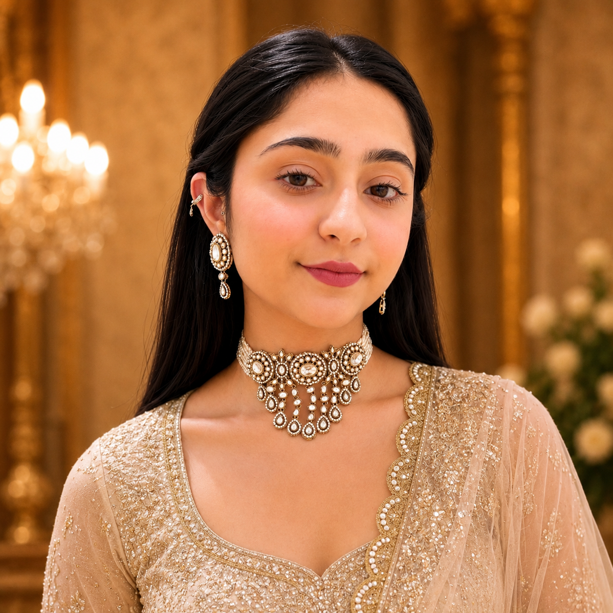 Vrinda Waterfall Choker - White