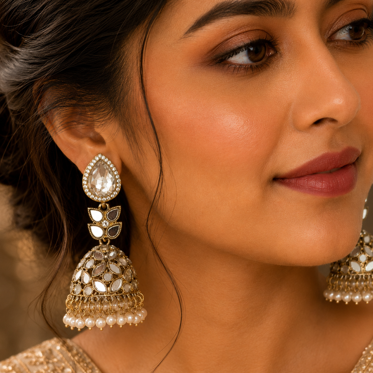 Drop Mirror Jhumki - White