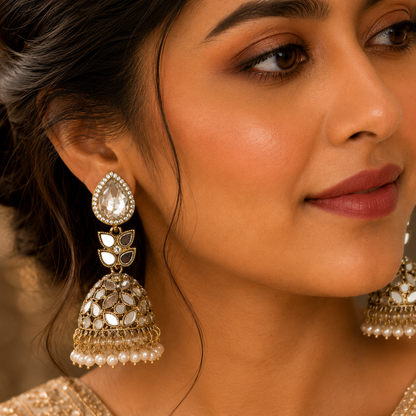 Drop Mirror Jhumki - White