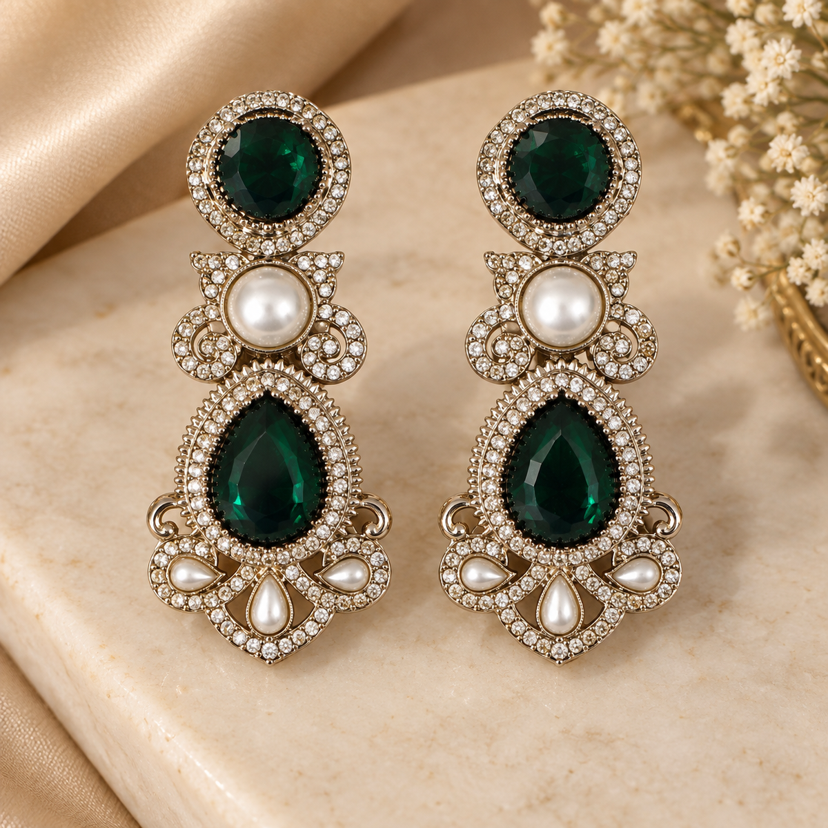 Drop Pearl Earrings - Green
