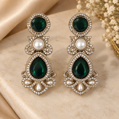 Drop Pearl Earrings - Green