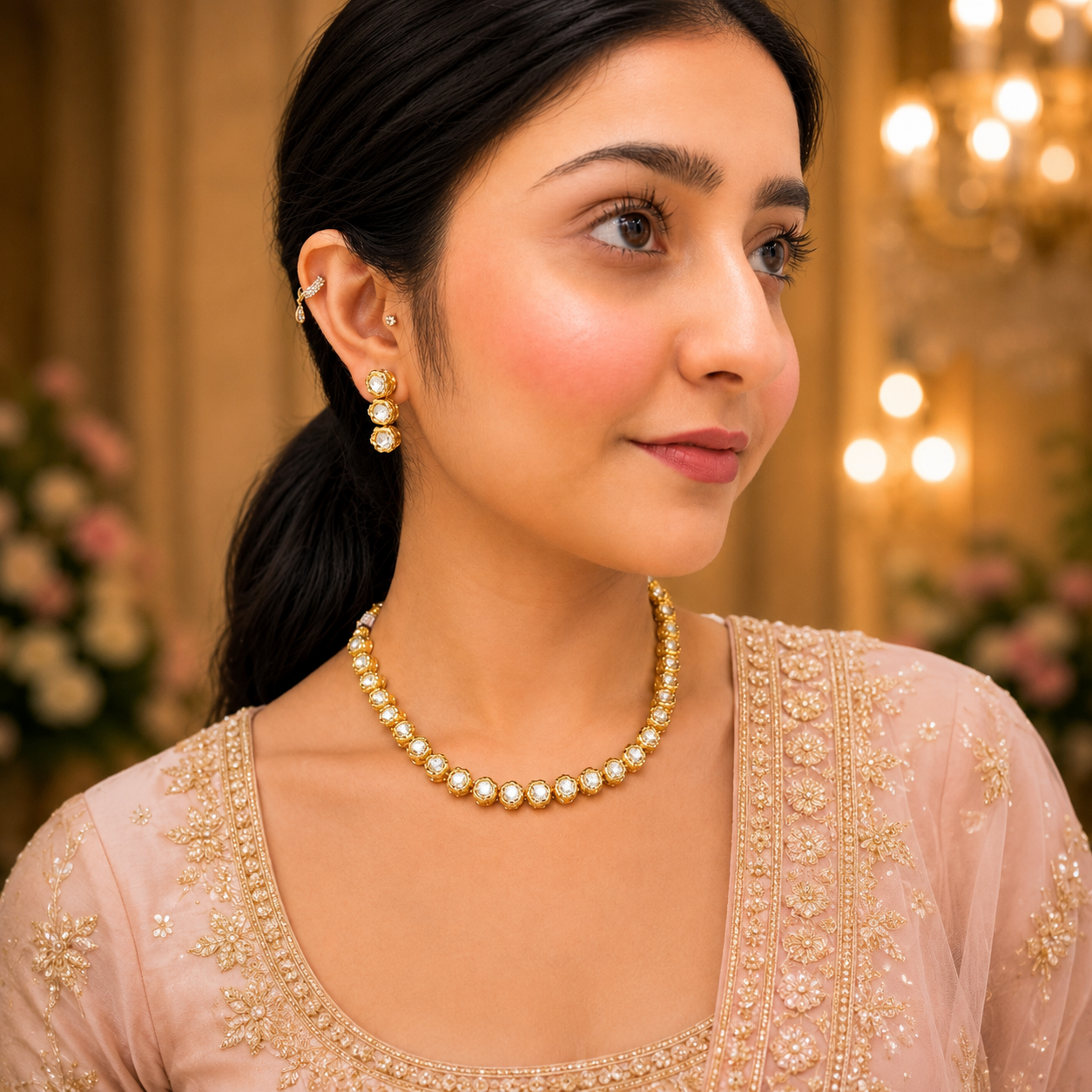 Manvi Moissanite Necklace - Gold