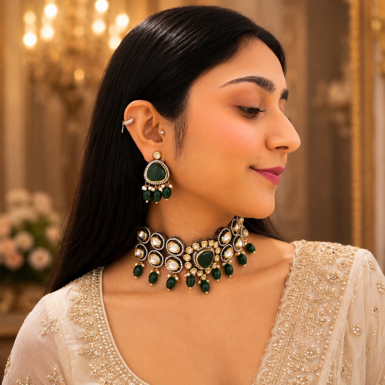Mahi Polki Necklace - Green