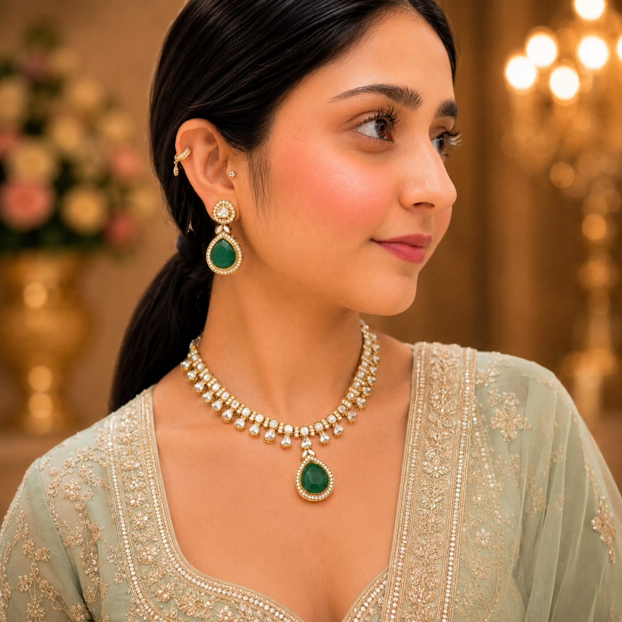 Anu Moissanite Necklace - Green