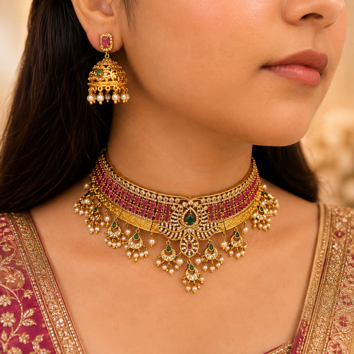 Ashiya Kundan Choker - Ruby
