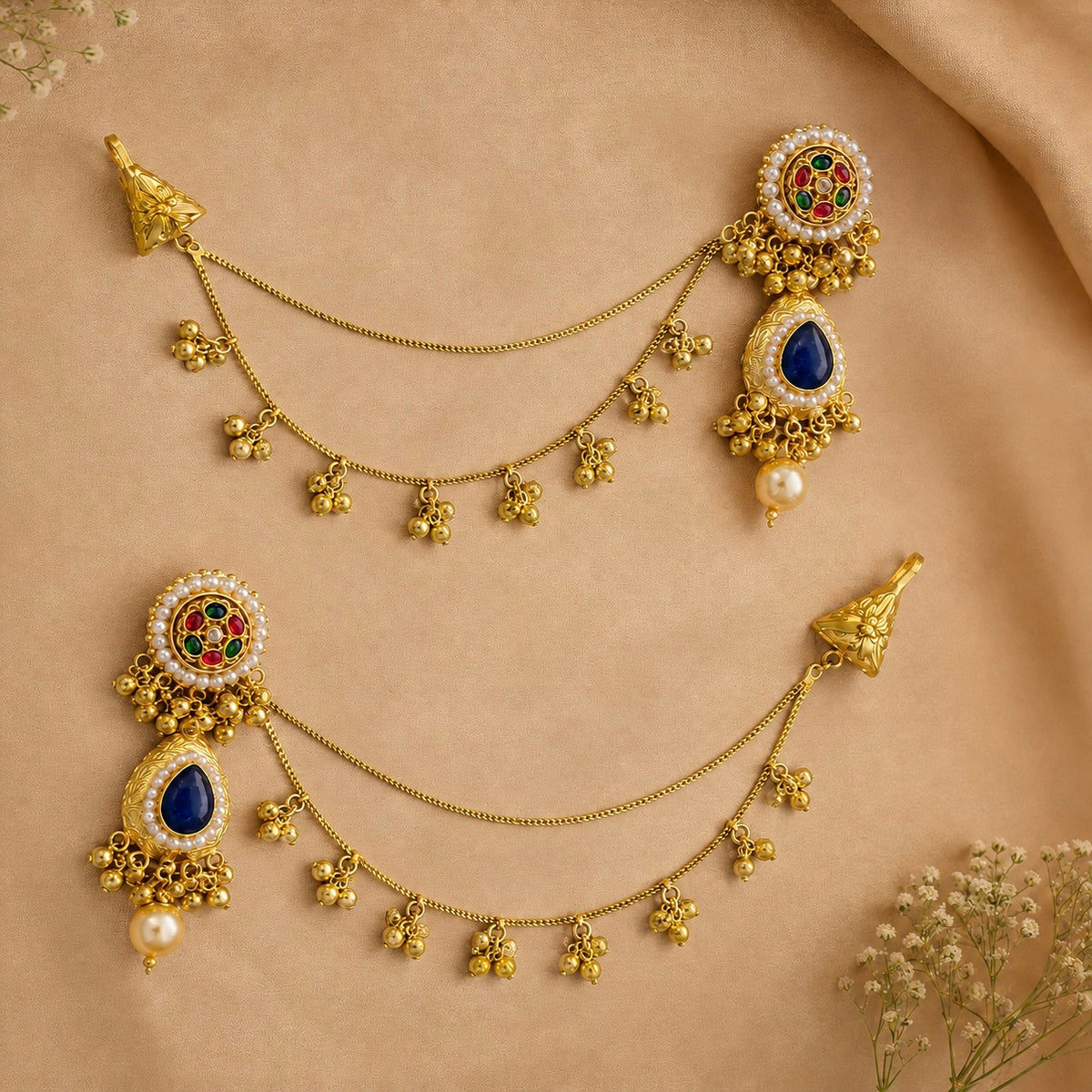 Kashmiri Kaanchain Earrings - Blue