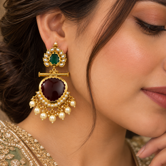 Jiya Earrings - Maroon