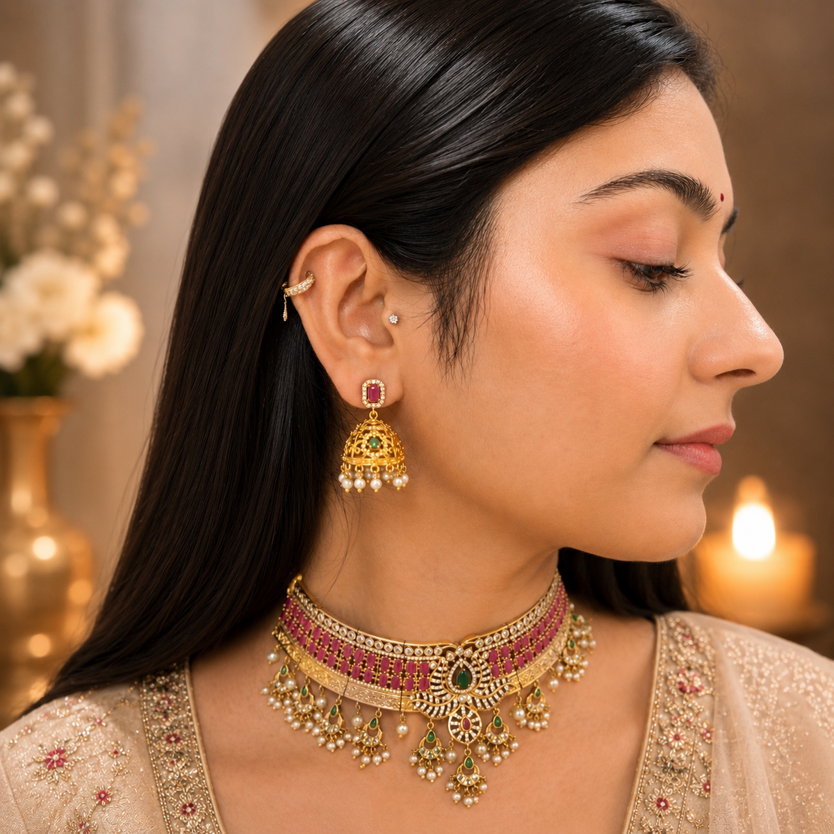 Ashiya Kundan Choker - Ruby