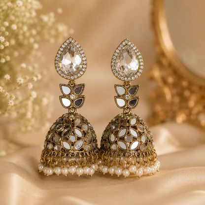 Drop Mirror Jhumki - White