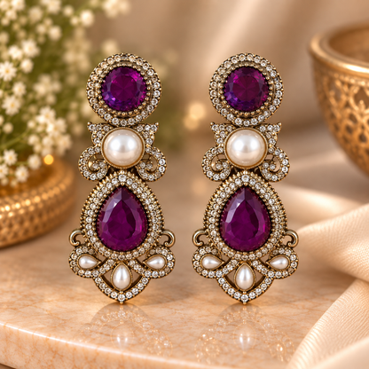 Drop Pearl Earrings - Purple