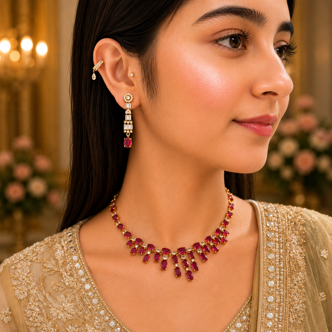 Esha Ad Necklace - Pink
