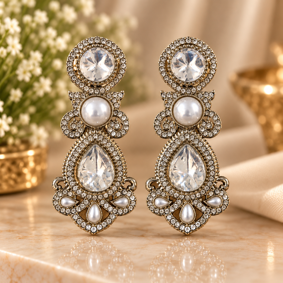 Drop Pearl Earrings - White