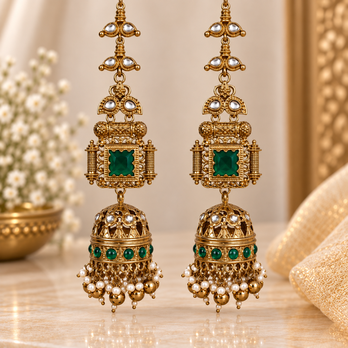 Suhi Kaanchain Jhumka - Green