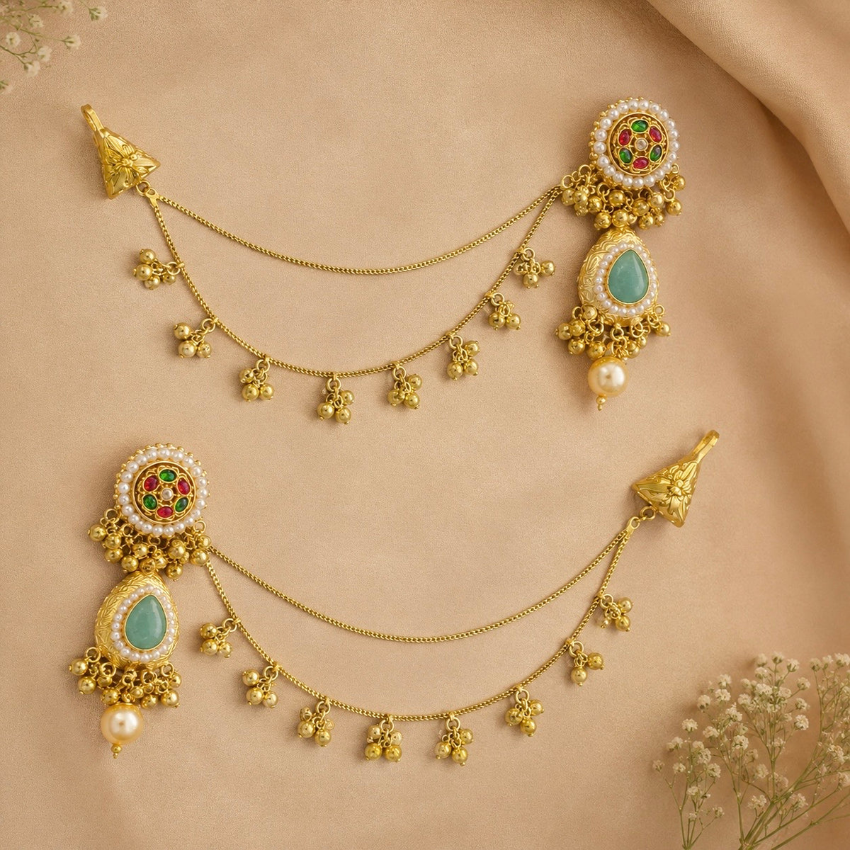 Kashmiri Kaanchain Earrings - Blue