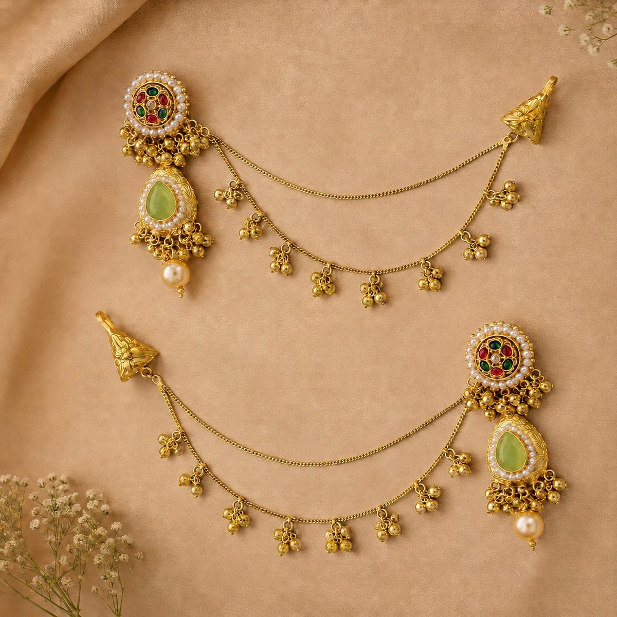 Kashmiri Kaanchain Earrings - Pista