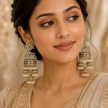 Swan Kundan Earrings - White