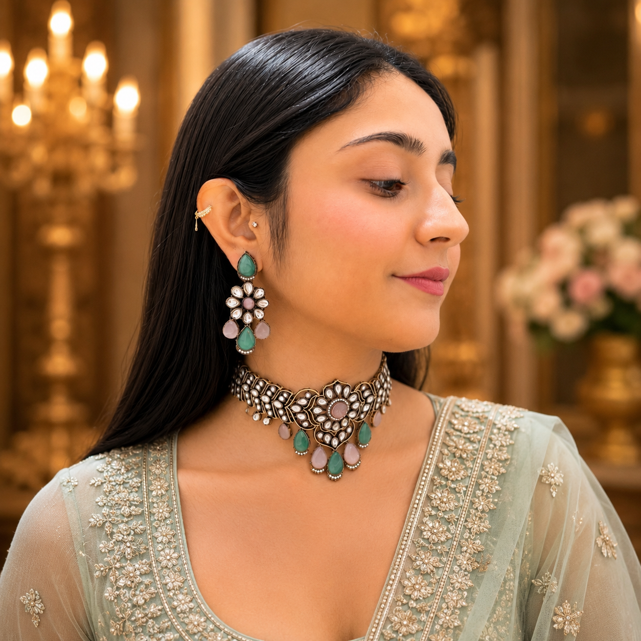 Zara Moissanite Choker - Pink Mint