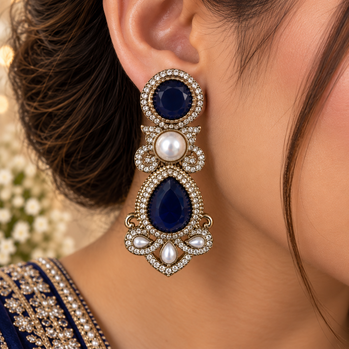 Drop Pearl Earrings - Blue