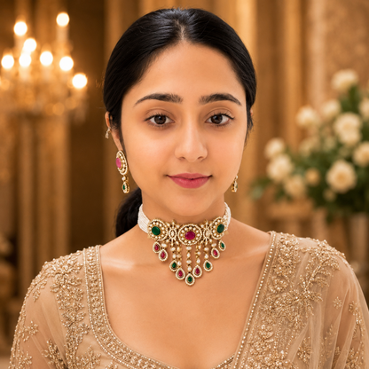 Vrinda Waterfall Choker - Rani Green