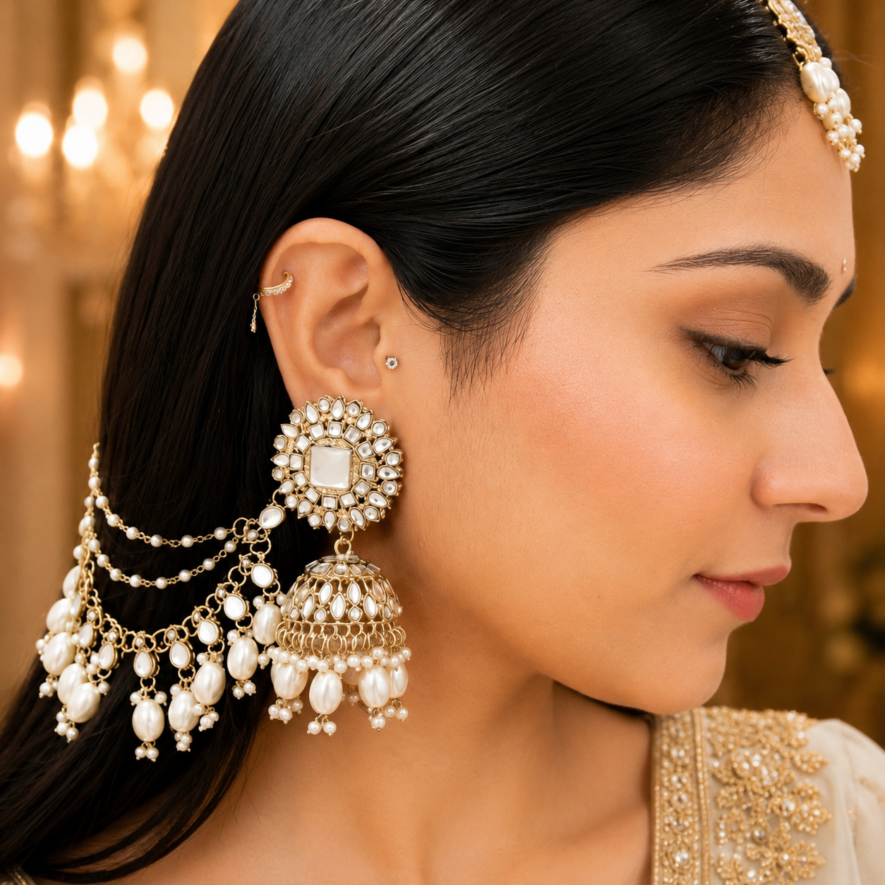 Rubani Bahubali Jhumka - White