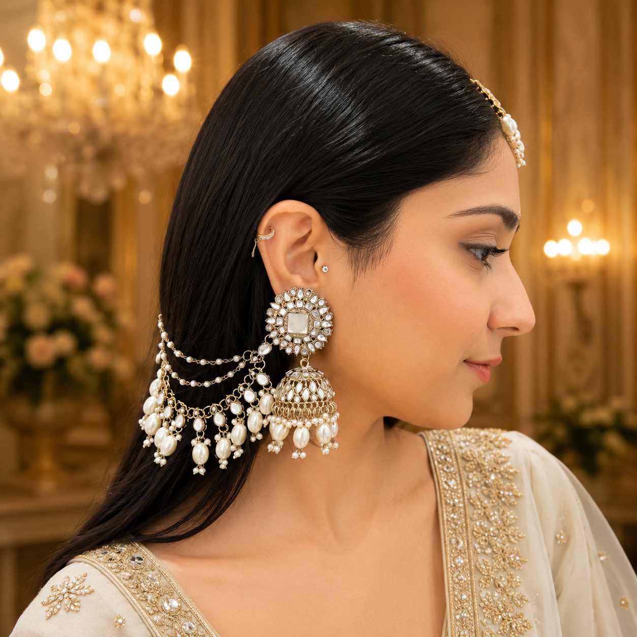 Rubani Bahubali Jhumka - White