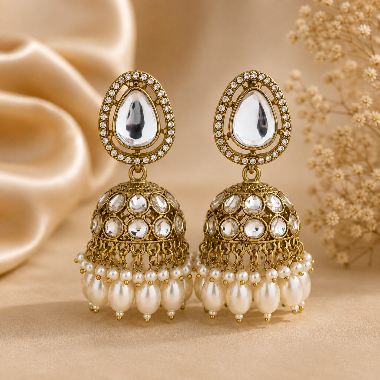 Pihu Kundan Jhumki - White