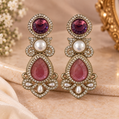 Drop Pearl Earrings - Onion Pink