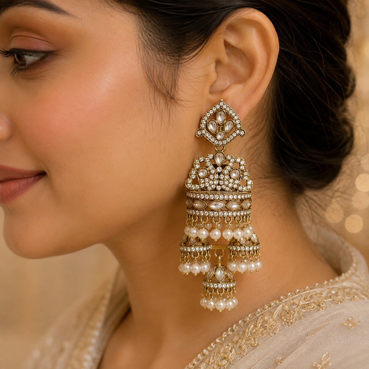 Swan Kundan Earrings - White