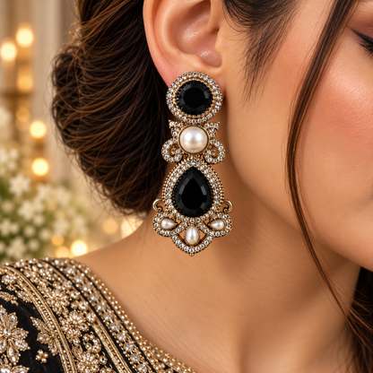 Drop Pearl Earrings - Black