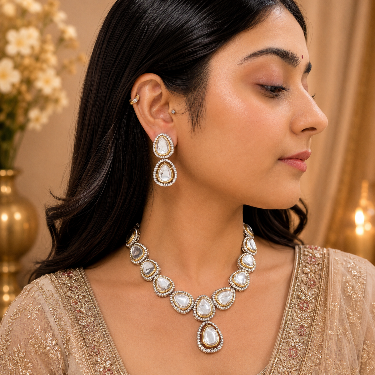 Falak Polki Necklace - White