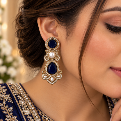 Drop Pearl Earrings - Blue