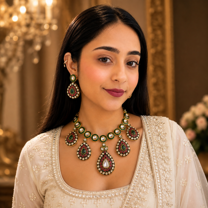 Meena Kundan Necklace - Ruby Green