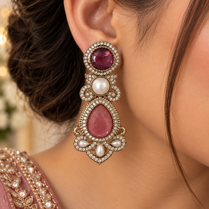 Drop Pearl Earrings - Onion Pink