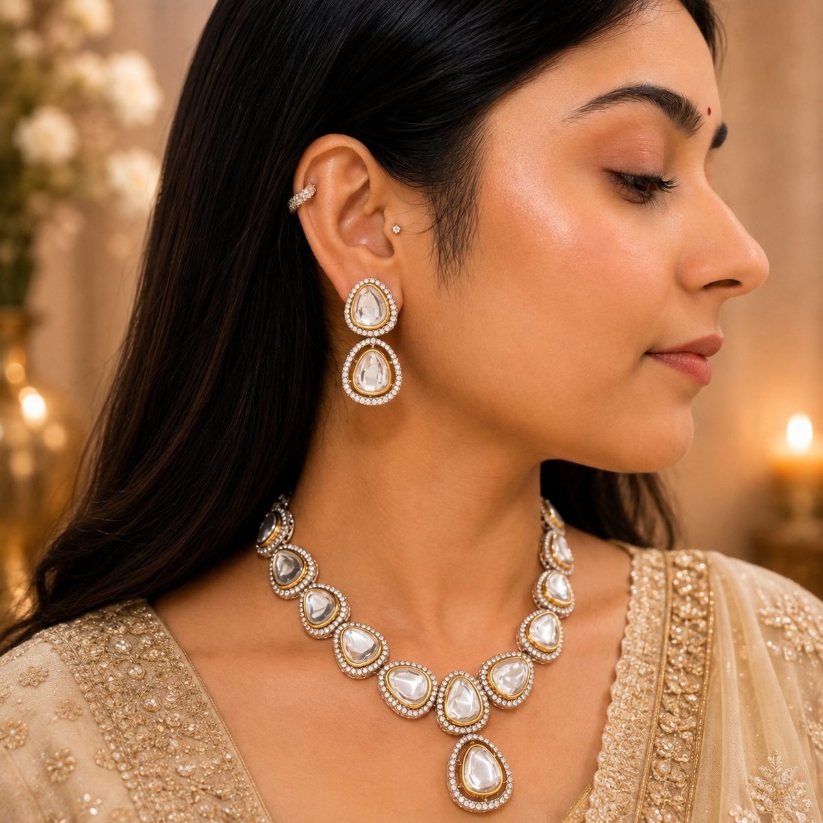 Falak Polki Necklace - White