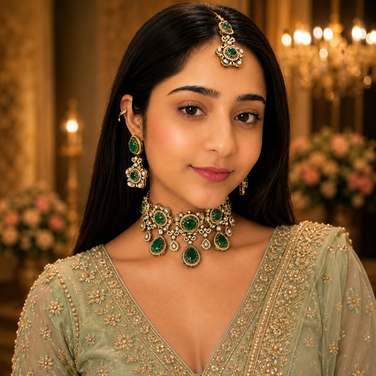 Adya Sabya Choker - Green