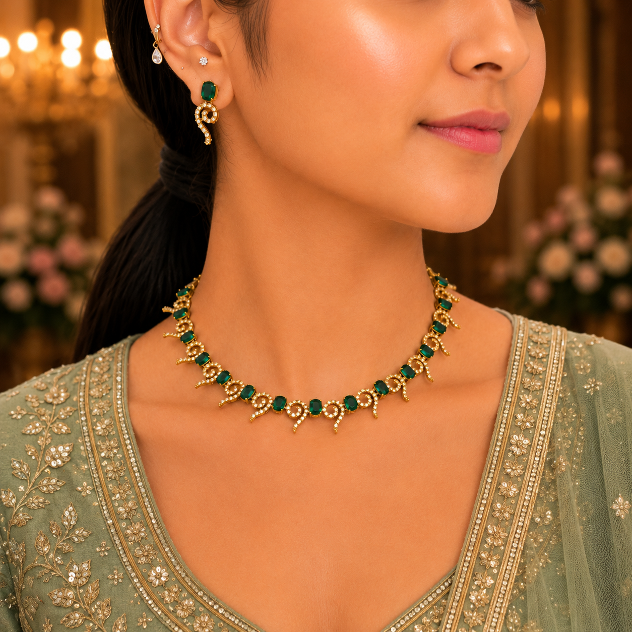Simran Ad Necklace - Green